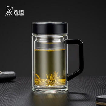 希诺（HEENOOR）双层玻璃杯带把手高档泡茶杯子男家用办公透明水杯XN-6723 450mL /厨具 /水具 /玻璃杯 商品图4