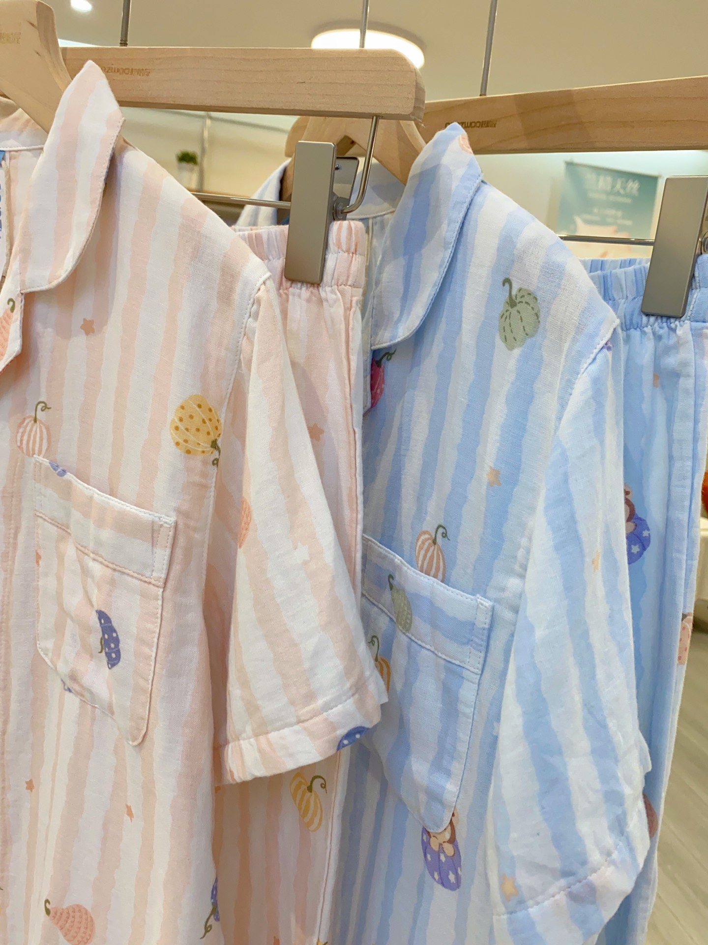 松植屋夏季女款丰收季全棉水洗短袖中裤套装100%纯棉双层纱睡衣家居服