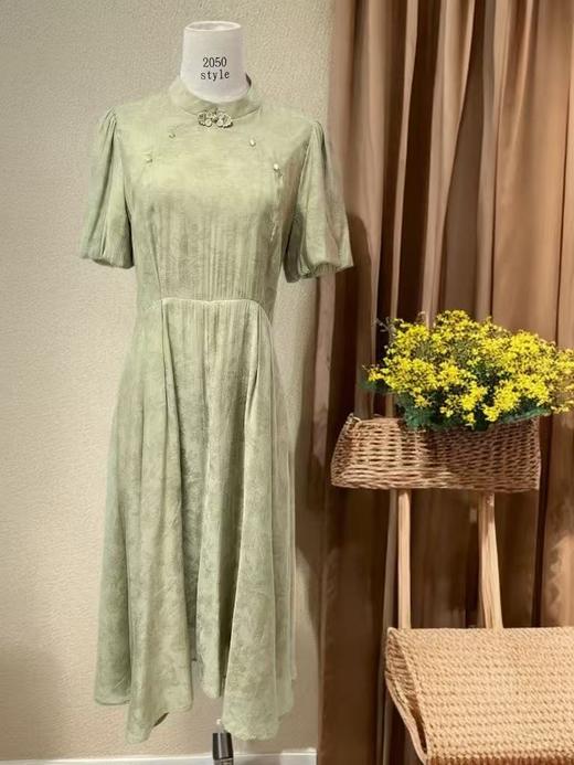 七夕福利-NO退【MYBL】（微瑕）8893暗纹泡泡袖新中式暗纹连衣裙-喜出 商品图1