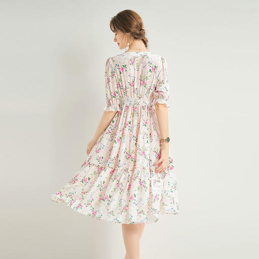 「高货kbnq」全新升级【铂金会员487/天猫659/差价172】(72117)洛诗琳法式V领印花裙2025夏季气质长款碎花真丝连衣裙女 商品图3