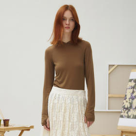 谜底T恤长袖女2025秋季新品休闲百搭连帽亲肤修身上衣253MT1104