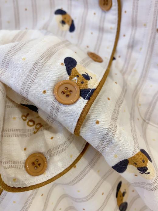 松植屋夏季男女同款情侣款快乐小狗全棉水洗短袖中裤套装100%纯棉双层纱睡衣家居服 商品图5