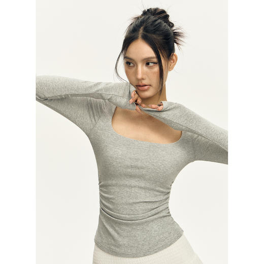 Ariseism 美式复古三色方领长袖t恤女2025春秋新款修身上衣 商品图3