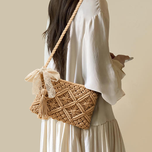 星期六包包女2025新款单肩斜挎包镂空编织包休闲水桶包通勤草编包SSC521A0 商品图4