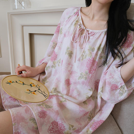 【YW】无忧购棉绸七分袖短裤家居服新中式套头睡衣带内衬KSE 8903 （截单后3-5天发货) 商品图5