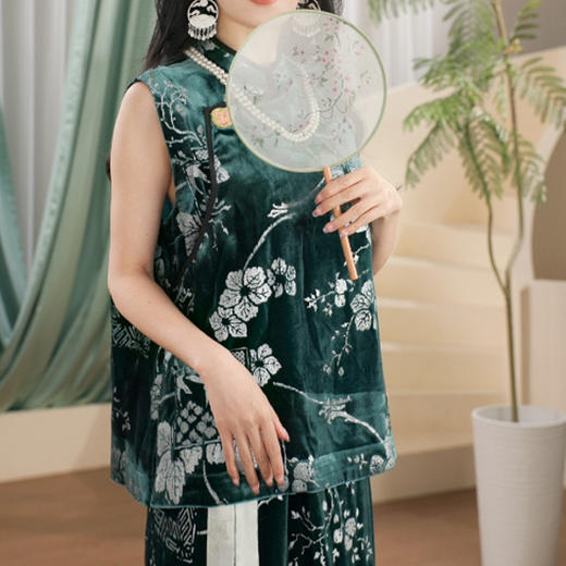 【林栖设计小店】生活在左真丝丝绒上衣半裙套装RS432J85-RS432582 商品图2