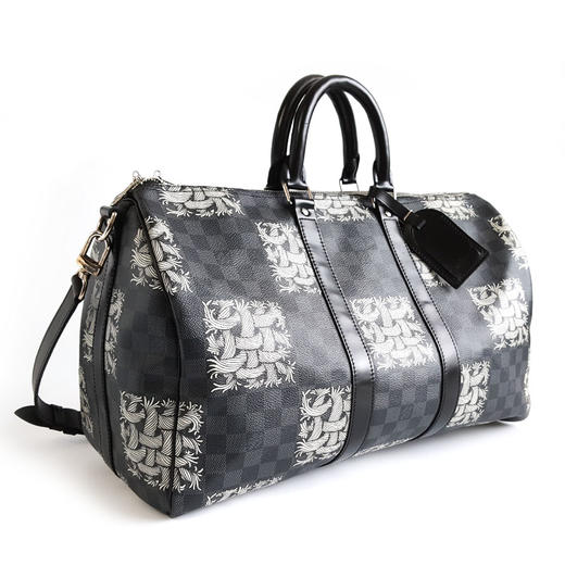 【95新】LV路易威登Keepall黑棋盘格藤原浩绳结限定keepall 45手提单肩包法国中性款现售价：10500！150725NJS04 商品图2