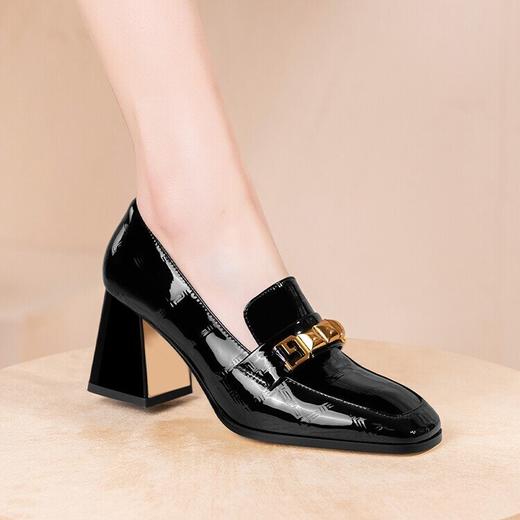 【预售5天】百搭方头粗跟高跟鞋女真皮四季款女鞋漆皮英伦风皮鞋HY-H2516 商品图3