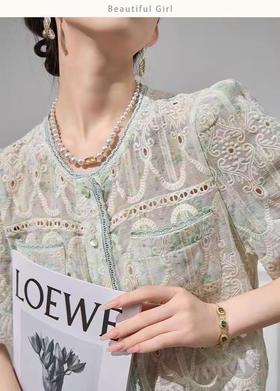 【MYBL】重工刺绣镂空小香风上衣-喜出