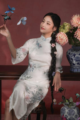 逸红颜明月优选「竹芍」云裳花影 · 竹枝芍药 新中式改良旗袍 清冷竹花神~