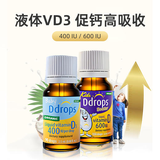 【海淘】Ddrops维生素D3滴剂400IU90滴/ 600IU100滴每天1滴 商品图1
