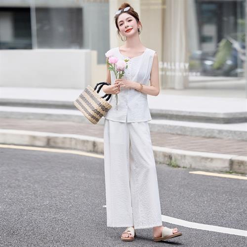 【预售3天】时尚气质无袖两件套装亚纯色印花裙套装中长裙常规袖LDB2879 商品图3