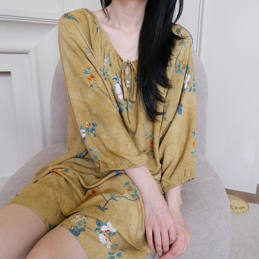 【YW】无忧购棉绸七分袖短裤家居服新中式套头睡衣带内衬KSE 8903 （截单后3-5天发货) 商品图4