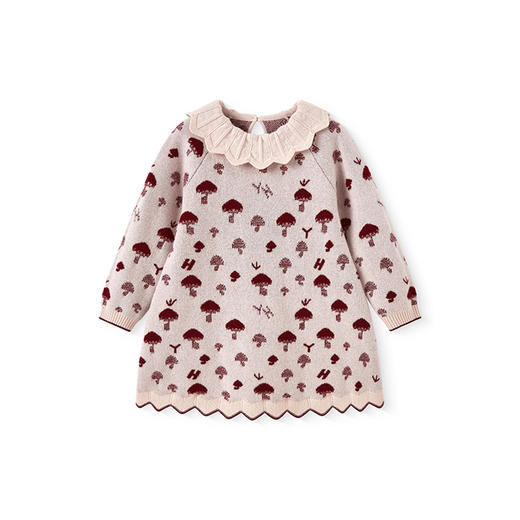 【高定系列】英氏女童山羊绒连衣裙秋冬小女孩棉羊毛长袖百搭裙子 商品图4