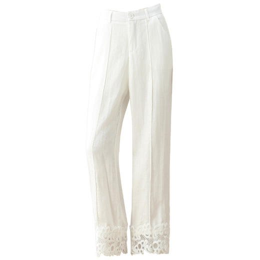 「自」全新升级【铂金会员174/天猫229/差价55】(72233)洛诗琳老钱风直筒亚麻裤2025年夏季蕾丝花边拼接休闲九分裤 商品图4