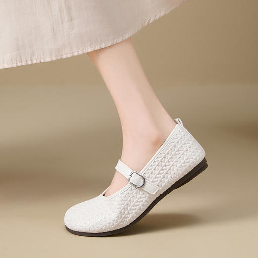 【限时秒杀】西遇平底玛丽珍鞋女新款秋季复古编织软皮小皮鞋圆头软底单鞋K1656928 商品图1