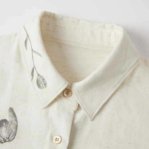 谜底衬衣长袖女2025秋季新品复古通勤亚麻混纺印花衬衫253MC1176 商品图3