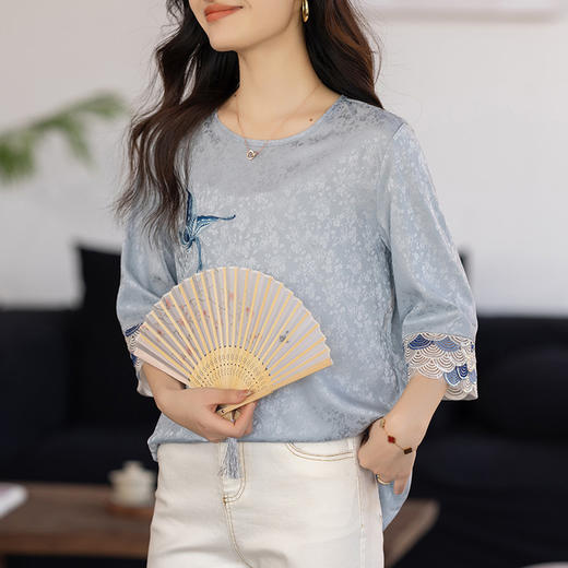 【预售3天】PY 七分袖新中式拼接百搭上衣 &2800 商品图1