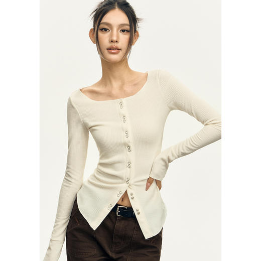 Ariseism 美式复古长袖T恤女2025春秋新款修身针织开衫外套上衣 商品图1