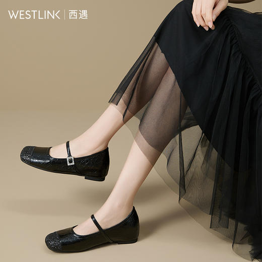 西遇内增高单鞋女新款秋季亮片银色低跟圆头小皮鞋玛丽珍鞋V1757008 商品图1