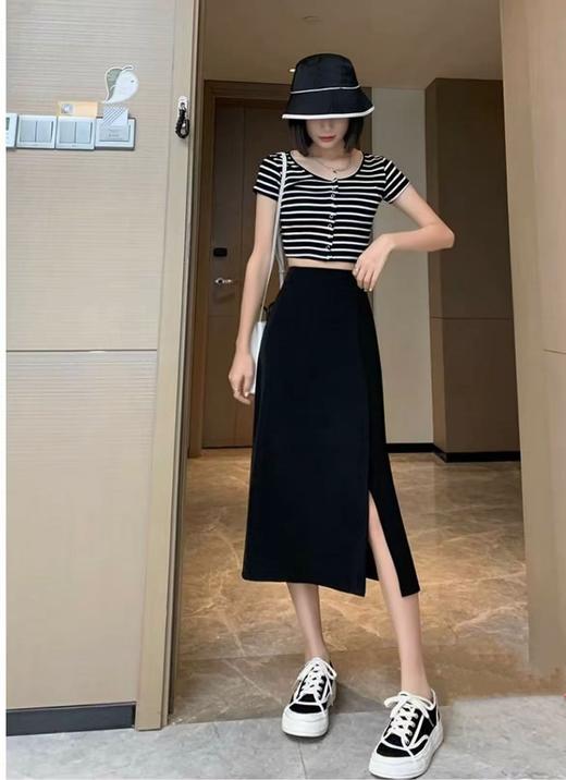 【MYBL】807垂感侧开叉后松紧腰超显瘦西装裙-喜出 商品图0