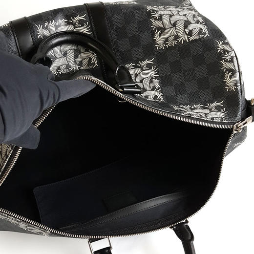 【95新】LV路易威登Keepall黑棋盘格藤原浩绳结限定keepall 45手提单肩包法国中性款现售价：10500！150725NJS04 商品图8