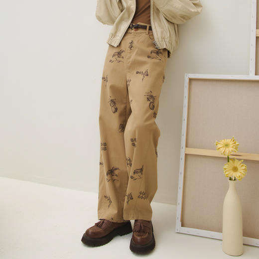 谜底萝卜裤女2025秋季新品棉弹亲肤手绘印花休闲九分裤253MK1178 商品图0