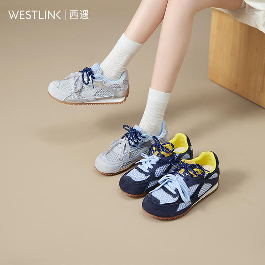 【限时秒杀】西遇德训鞋女新款秋季复古拼色网面休闲鞋丑萌圆头平底运动鞋V1656985 商品图0