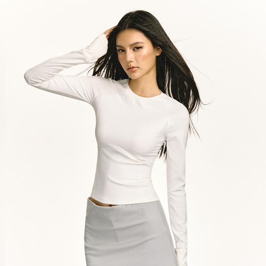 Ariseism 美式复古双色紧身长袖t恤打底上衣女春秋新款修身上衣 商品图0