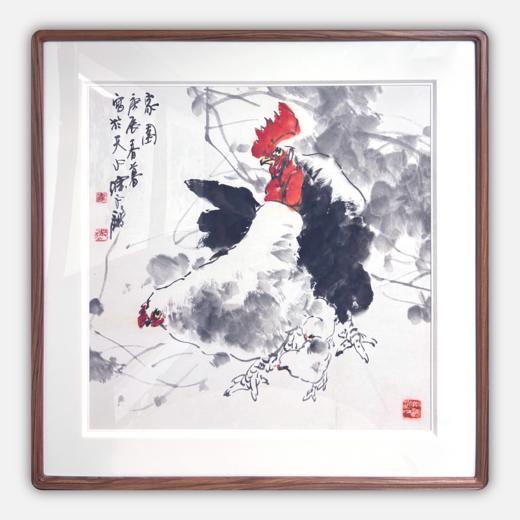 陈永锵《其乐融融》国画原作69CM*69CM 手绘宣纸四尺斗方鸡[含框] 商品图0