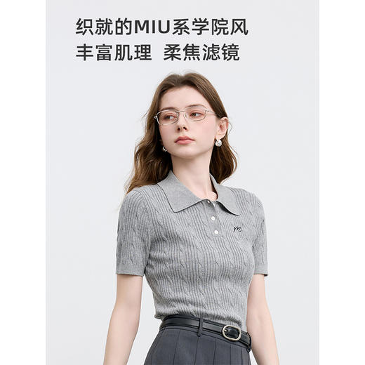 三彩2025秋季新款绞花针织衫POLO领毛衫刺绣短袖上衣短款M 商品图3
