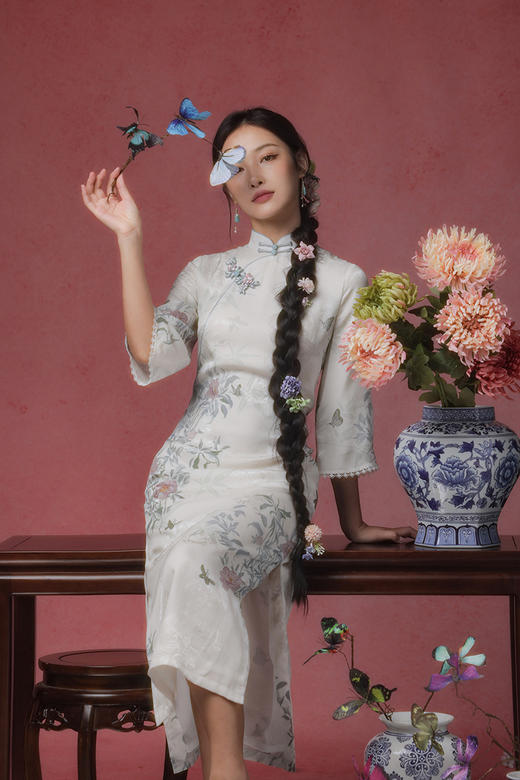 逸红颜明月优选「竹芍」云裳花影 · 竹枝芍药 新中式改良旗袍 清冷竹花神~ 商品图9