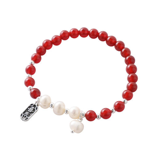 【国风系列】三彩2025新款酒红玛瑙手串手链女平安牌坠饰珍珠优雅 商品图4