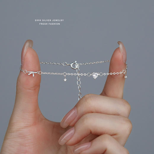 【简单爱】S999纯银锆石爱心手链【YXS-L1117】 商品图2