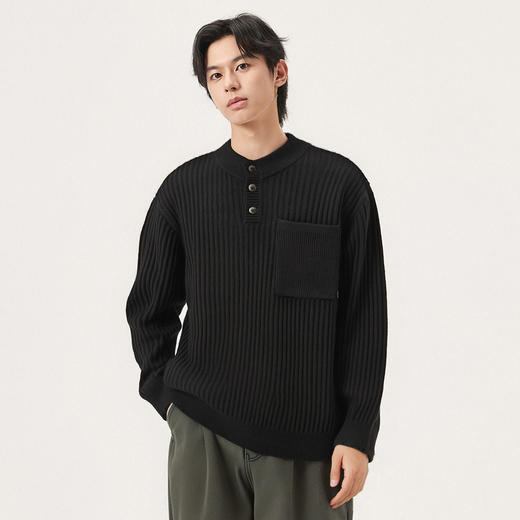 gxg.jeans男装 多色亨利领坑条肌理含羊毛宽松毛衣线衫 25冬新品 商品图1