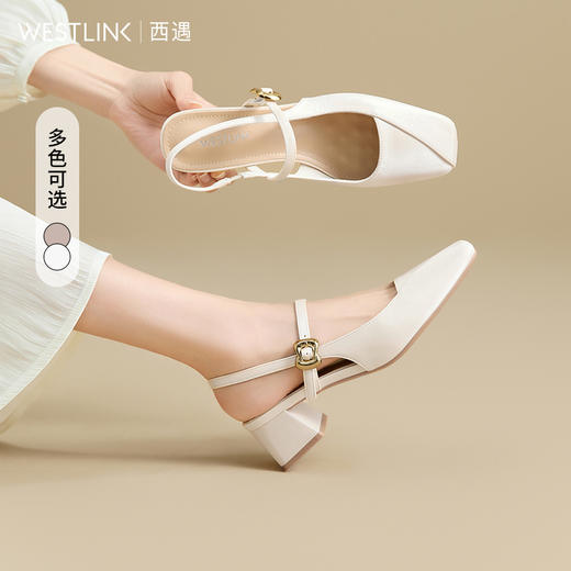 西遇粗跟单鞋女新款秋季法式气质后空包头凉鞋玛丽珍高跟鞋V1756996 商品图0