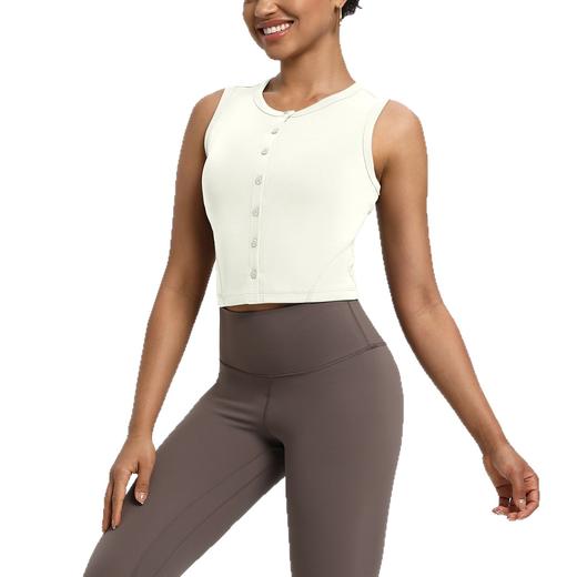 跃牌【倚窗听雨】Athena lulu砂洗罗纹瑜伽背心女纽扣裸感显瘦运动瑜伽服开衫上衣DA118 商品图3