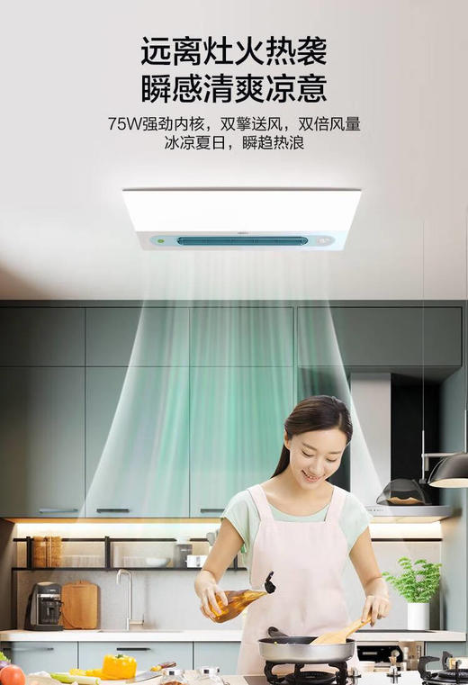 海尔浴霸凉霸厨房凉霸凉风扇照明吹风一体强弱档PL7 汉玉白 300*600mm 商品图5