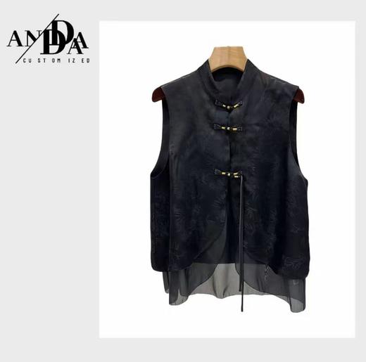 【MYBL】（清雅竹韵）8613新中式拼网纱提花盘扣马甲-喜出 商品图1