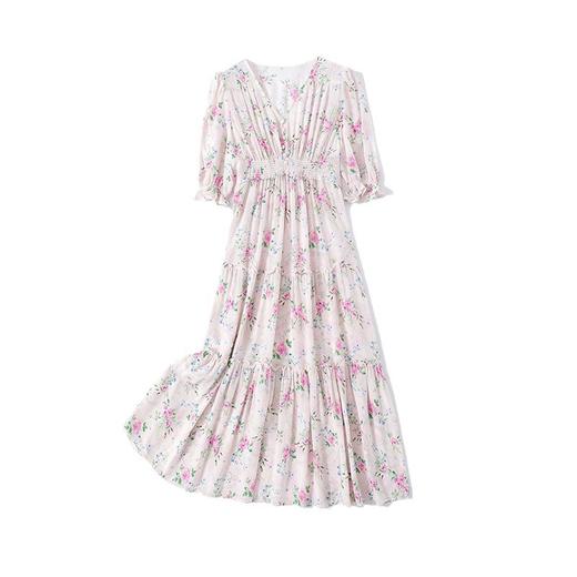 「高货kbnq」全新升级【铂金会员487/天猫659/差价172】(72117)洛诗琳法式V领印花裙2025夏季气质长款碎花真丝连衣裙女 商品图4