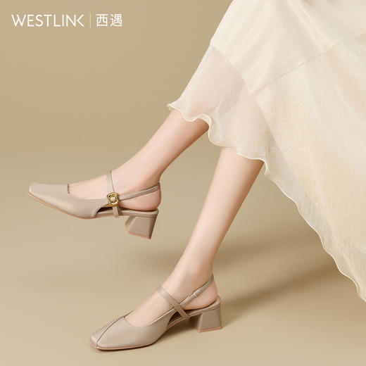 西遇粗跟单鞋女新款秋季法式气质后空包头凉鞋玛丽珍高跟鞋V1756996 商品图1
