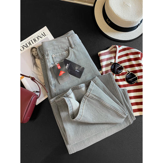 2025新款韩系海雾灰牛!lai卡四面弹石磨酵洗阔腿牛仔裤！ 商品图4