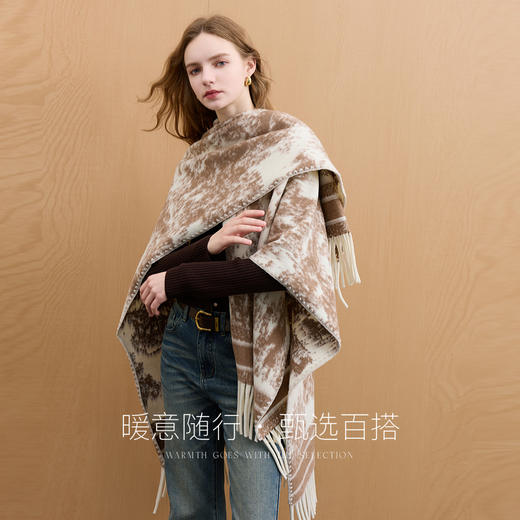 【国风系列】三彩2025新款秋冬水墨晕染流苏针织长披肩披风百搭女 商品图1