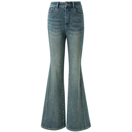 三彩2025秋季新款高腰微喇牛仔裤水洗喇叭裤休闲长裤复古S 商品图4