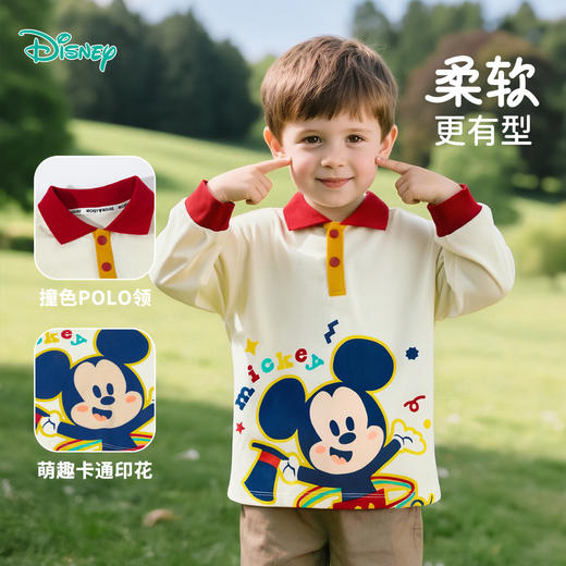 迪士尼童装男童秋季俏皮可爱米奇长袖T恤男宝宝撞色休闲POLO衫ZD3ES014 商品图2