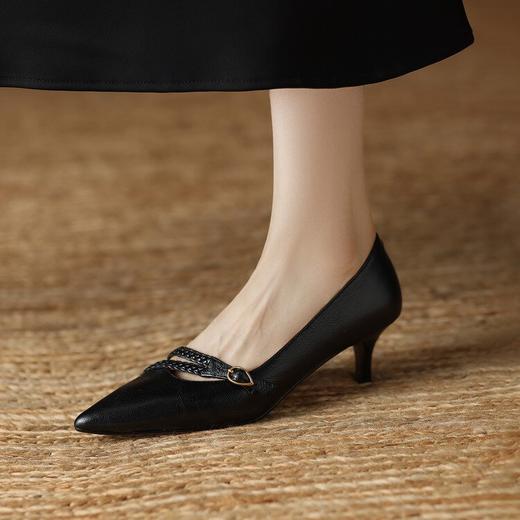 【预售5天】法式轻熟风头层羊皮玛丽珍鞋，细跟中跟尖头真皮浅口单鞋QQJFG&JZ-1923F 商品图1