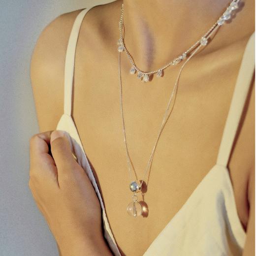 【夏季新款】alodia.co 品牌直发 晨露白水晶双层项链 叠戴锁骨链可拆卸925银手工串珠设计款小众高级感 商品图3
