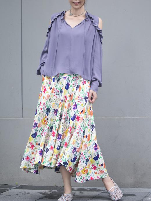 TYNVIE A字型分层中长裙 - 碎花 商品图6