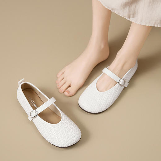 【限时秒杀】西遇平底玛丽珍鞋女新款秋季复古编织软皮小皮鞋圆头软底单鞋K1656928 商品图3