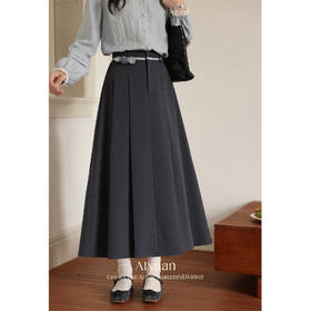 鹿向南「秋意云栖」灰色百褶半身裙女早秋显瘦气质中长款A字伞裙